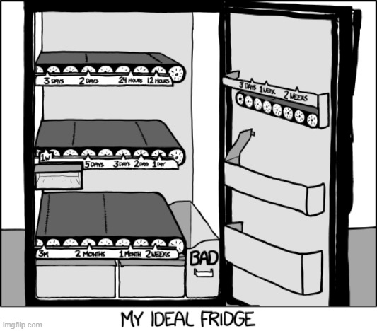 NGL this would be genius | image tagged in fridge,conveyor belts,food,expired,bad,genius | made w/ Imgflip meme maker