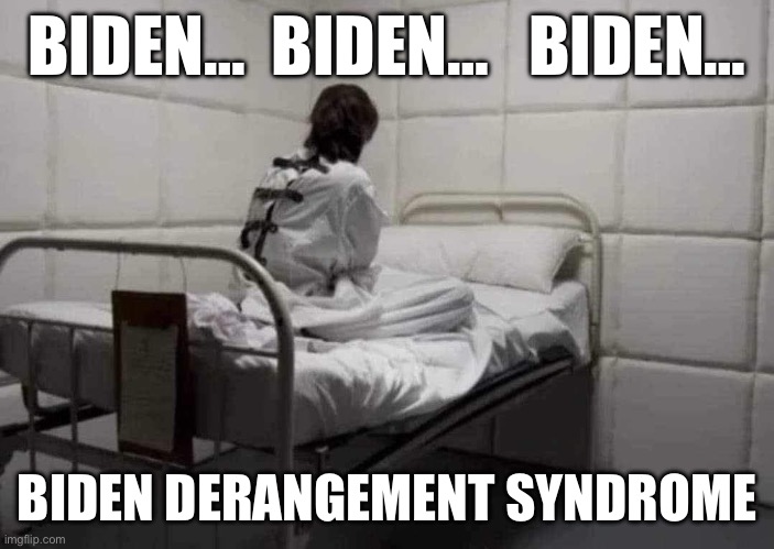 PATIENT IN THE PADDED CELL | BIDEN…  BIDEN…   BIDEN…; BIDEN DERANGEMENT SYNDROME | image tagged in patient in the padded cell | made w/ Imgflip meme maker