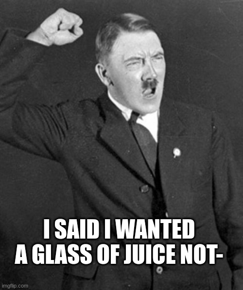 Brotha made a big mistake | I SAID I WANTED A GLASS OF JUICE NOT- | image tagged in angry hitler,juice,mistake | made w/ Imgflip meme maker