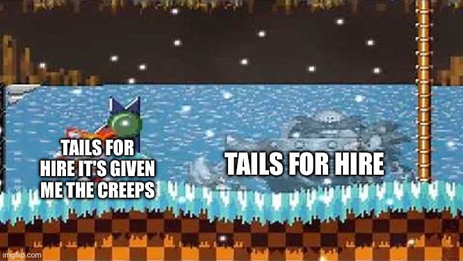 Tails meme | TAILS FOR HIRE; TAILS FOR HIRE IT'S GIVEN ME THE CREEPS | image tagged in tails | made w/ Imgflip meme maker