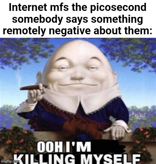 . | Internet mfs the picosecond somebody says something remotely negative about them: | image tagged in ooh i'm killing myself | made w/ Imgflip meme maker
