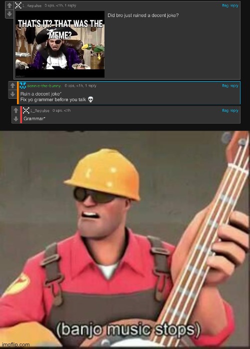 Title | image tagged in banjo music stops,hold up | made w/ Imgflip meme maker