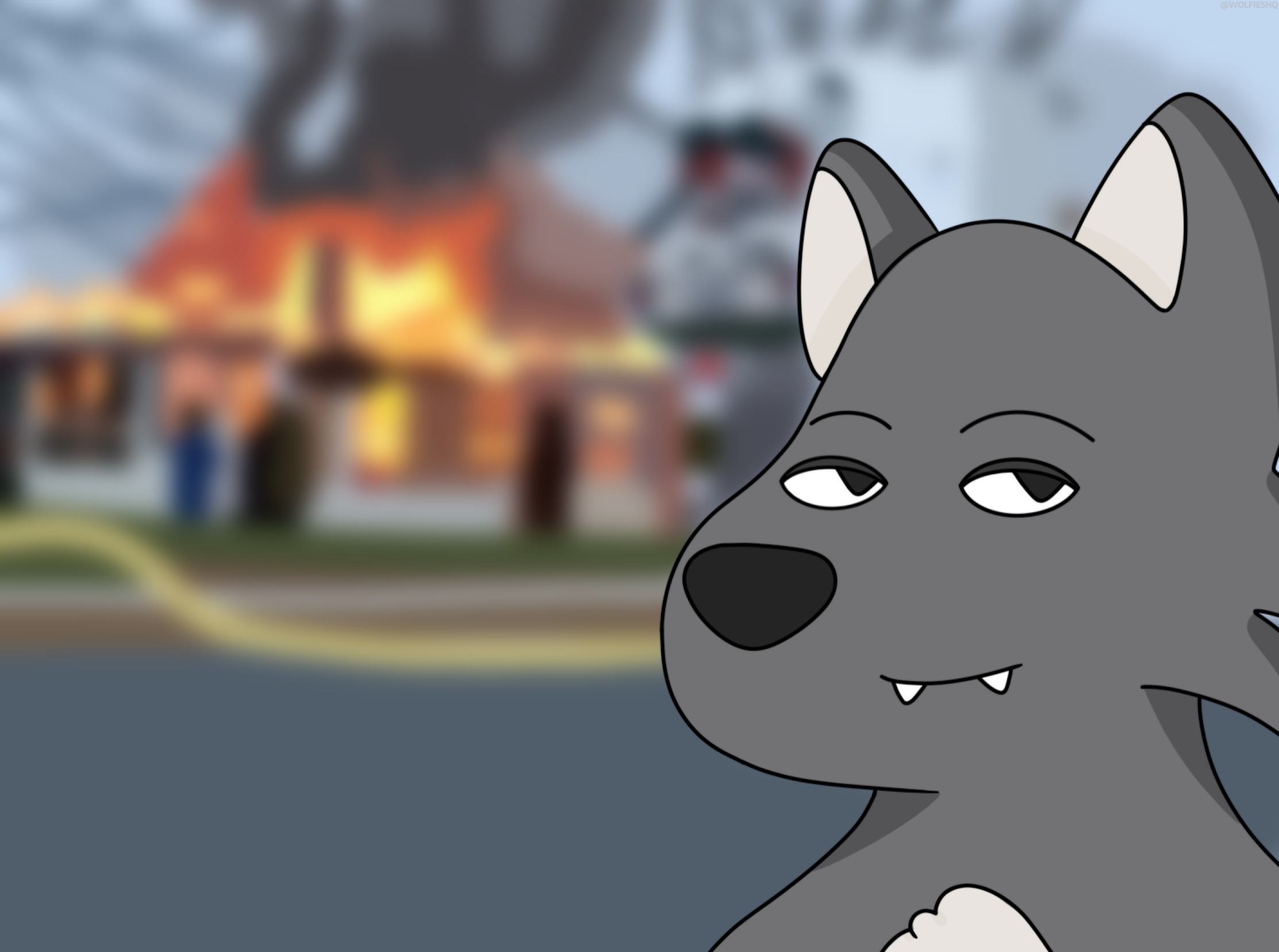 Wolfie Burning Meme | image tagged in wolfie,dog,wolf,memecoin,funny,burning | made w/ Imgflip meme maker