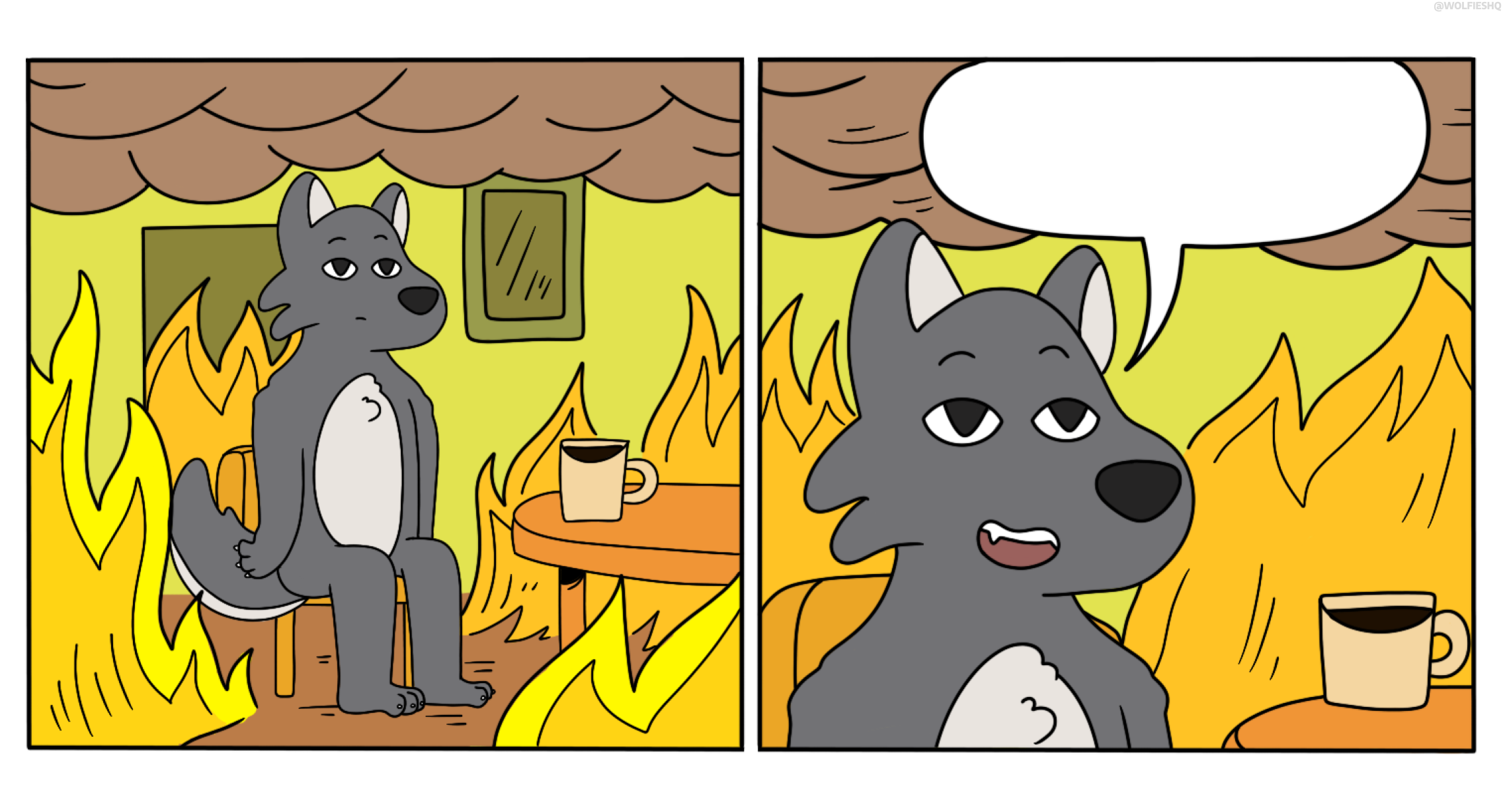 High Quality Wolfie This is Fine Meme Blank Meme Template