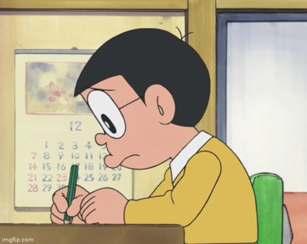 Nobita make homework | image tagged in doraemon,anime,manga,homework,school,education | made w/ Imgflip meme maker