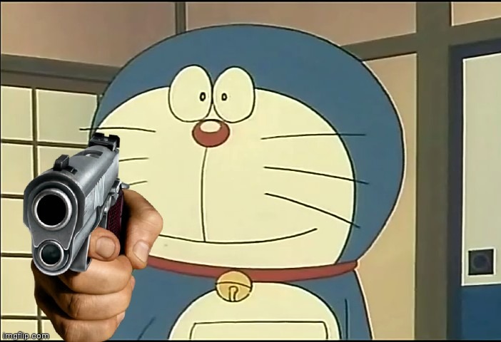 Doraemon with pistol | image tagged in doraemon,anime,manga,pistol,gun | made w/ Imgflip meme maker