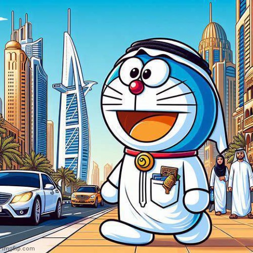 Doraemon in Dubai | image tagged in doraemon,anime,dubai,arabic,rich | made w/ Imgflip meme maker