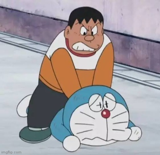 Gian bullies Doraemon | image tagged in doraemon,bullying,anime | made w/ Imgflip meme maker