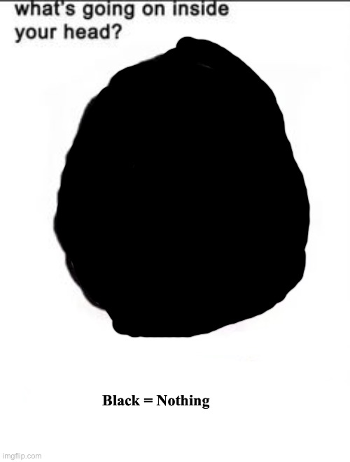 No thoughts | Black = Nothing | image tagged in what's going on inside your head | made w/ Imgflip meme maker