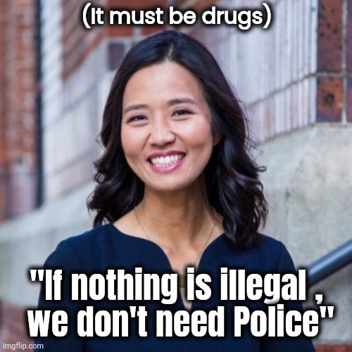 Michelle Wu | (It must be drugs) "If nothing is illegal ,
 we don't need Police" | image tagged in michelle wu | made w/ Imgflip meme maker