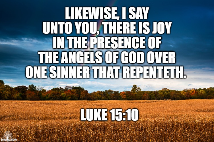 Amen! | LIKEWISE, I SAY UNTO YOU, THERE IS JOY IN THE PRESENCE OF THE ANGELS OF GOD OVER ONE SINNER THAT REPENTETH. LUKE 15:10 | image tagged in scenery,amen,bible verse,bible,holy bible | made w/ Imgflip meme maker
