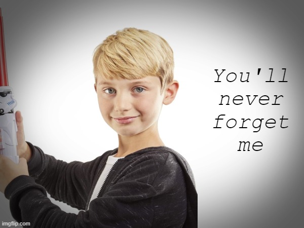 You'll never forget me | You'll
never
 forget 
me | image tagged in never,forget,me | made w/ Imgflip meme maker