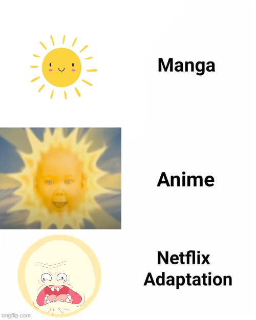 sun | image tagged in netflix adaptation,sun,rick and morty,teletubbies,netflix | made w/ Imgflip meme maker