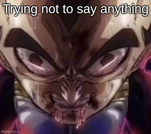 vegeta drooling | Trying not to say anything | image tagged in vegeta drooling | made w/ Imgflip meme maker