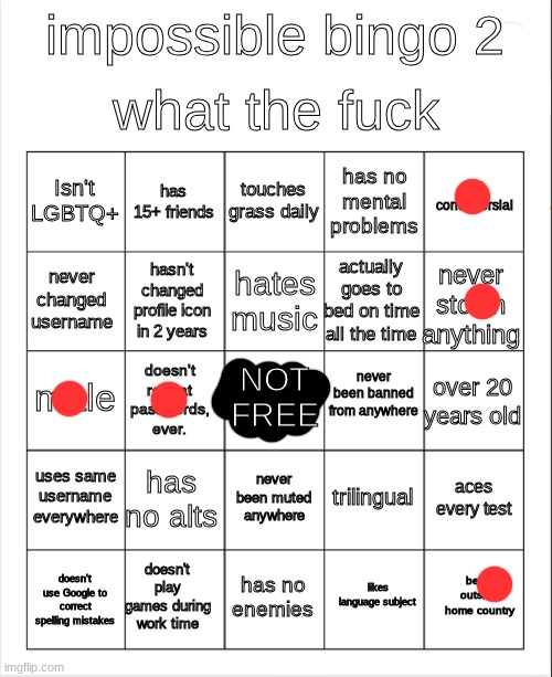 impossible bingo 2 | image tagged in impossible bingo 2 | made w/ Imgflip meme maker