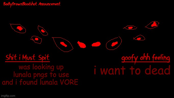 help | was looking up lunala pngs to use and i found lunala VORE; i want to dead | image tagged in bdb annoucnement | made w/ Imgflip meme maker