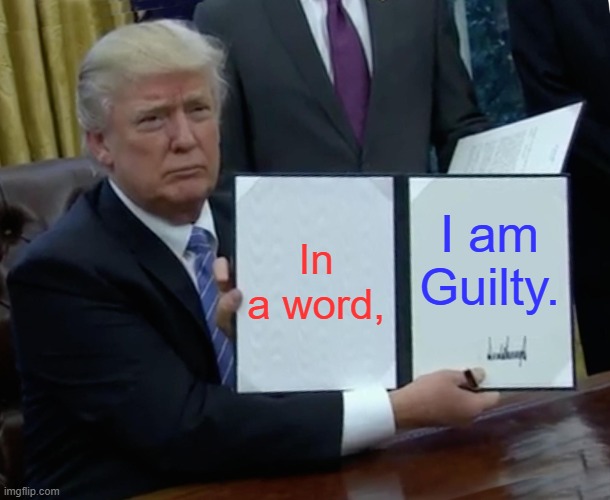 The Rule of Law prevailed. | In a word, I am Guilty. | image tagged in memes,trump bill signing | made w/ Imgflip meme maker