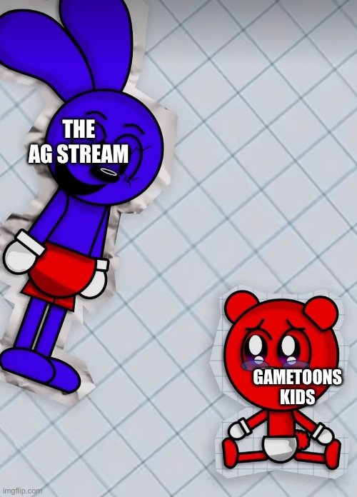 Stream slander 6 | THE AG STREAM; GAMETOONS KIDS | image tagged in riggy terrorizing kid | made w/ Imgflip meme maker