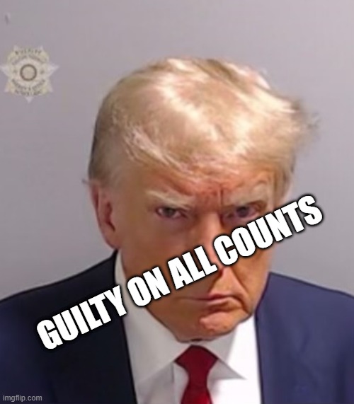 Donald Trump Mugshot | GUILTY ON ALL COUNTS | image tagged in donald trump mugshot | made w/ Imgflip meme maker