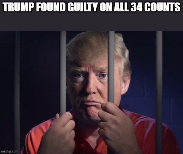 Justice is served. | TRUMP FOUND GUILTY ON ALL 34 COUNTS | image tagged in trump in jail | made w/ Imgflip meme maker
