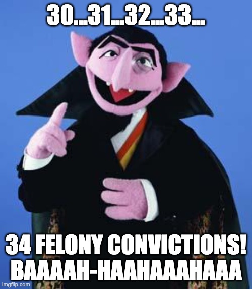 The Count | 30...31...32...33... 34 FELONY CONVICTIONS!
BAAAAH-HAAHAAAHAAA | image tagged in the count | made w/ Imgflip meme maker