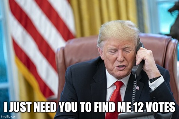 Trump Needs 12 Votes | I JUST NEED YOU TO FIND ME 12 VOTES | image tagged in trump phone call,donald trump is an idiot | made w/ Imgflip meme maker