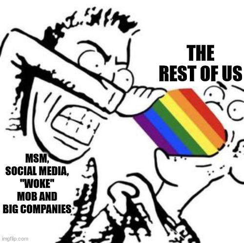 On June 1st, at midnight | THE REST OF US; MSM, SOCIAL MEDIA, "WOKE" MOB AND BIG COMPANIES | image tagged in memes,politics,pride month | made w/ Imgflip meme maker