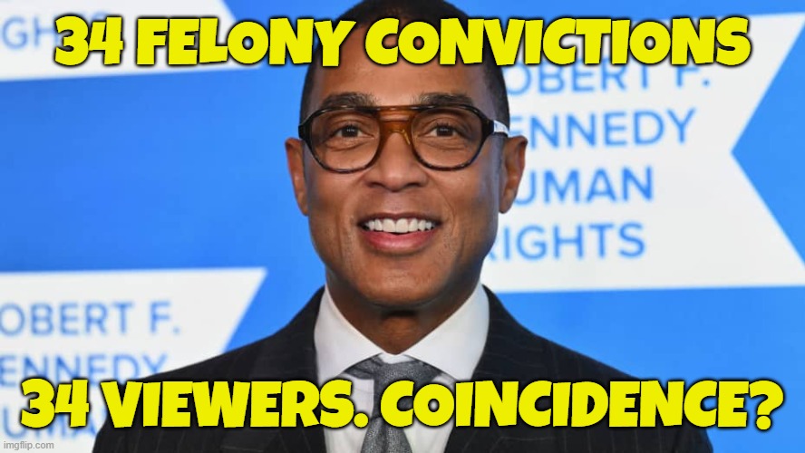 34/34 | 34 FELONY CONVICTIONS; 34 VIEWERS. COINCIDENCE? | image tagged in don lemon,tds,trump derangement syndrome,make america great again,maga,trump | made w/ Imgflip meme maker