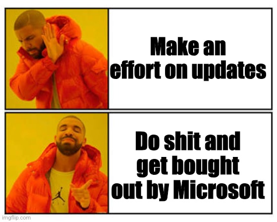 Mojang | Make an effort on updates; Do shit and get bought out by Microsoft | image tagged in no - yes | made w/ Imgflip meme maker