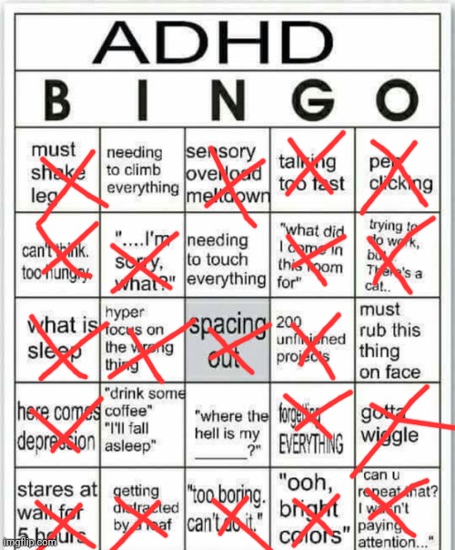 5x | image tagged in adhd bingo | made w/ Imgflip meme maker