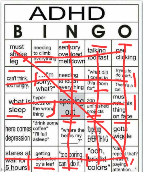 I am not adhd just coinsidenteal | image tagged in adhd bingo | made w/ Imgflip meme maker