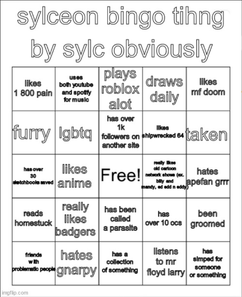 d | image tagged in sylceon bingo | made w/ Imgflip meme maker