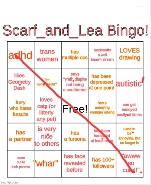 Scarf_and_Lea Bingo | image tagged in scarf_and_lea bingo | made w/ Imgflip meme maker