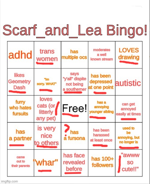 what is a fursona | image tagged in scarf_and_lea bingo | made w/ Imgflip meme maker