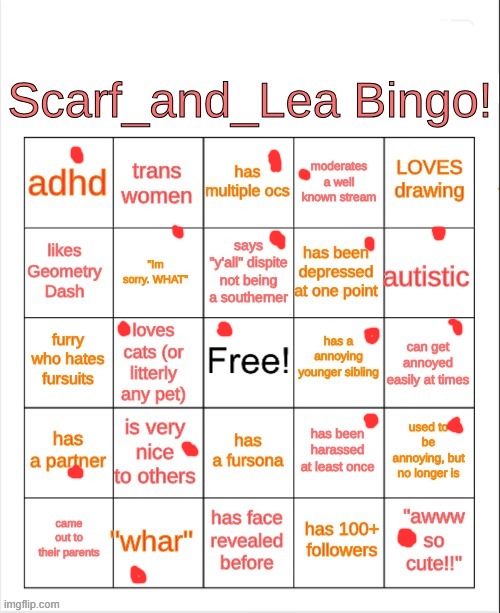 Scarf_and_Lea Bingo | image tagged in scarf_and_lea bingo | made w/ Imgflip meme maker