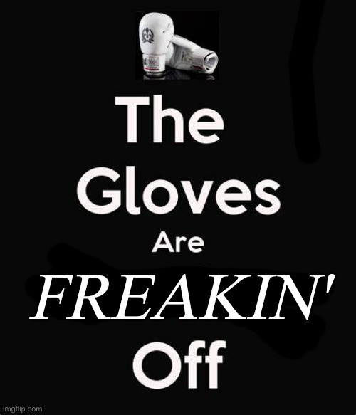 The gloves are coming off | FREAKIN' | image tagged in the gloves are coming off | made w/ Imgflip meme maker