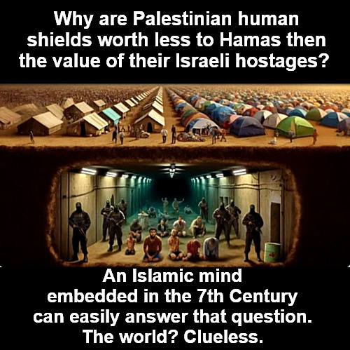 The world? Clueless. | Why are Palestinian human shields worth less to Hamas then the value of their Israeli hostages? An Islamic mind embedded in the 7th Century can easily answer that question.
The world? Clueless. | image tagged in memes,politics,israel,hamas,gaza | made w/ Imgflip meme maker
