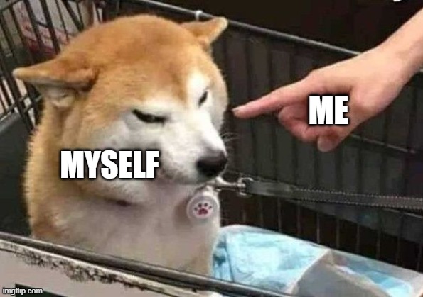 He mistreated | ME; MYSELF | image tagged in shiba,doge,rip,finger,point | made w/ Imgflip meme maker