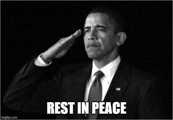 obama-salute | REST IN PEACE | image tagged in obama-salute | made w/ Imgflip meme maker