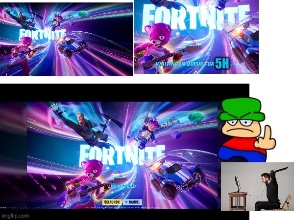 :(Fortnite’s awful updates… | 5H | image tagged in funny,fortnite,shit | made w/ Imgflip meme maker