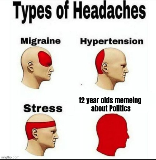 All the cooool kids hate Trump | 12 year olds memeing 
 about Politics | image tagged in types of headaches meme,pressure,nobody is born cool,keep it real | made w/ Imgflip meme maker