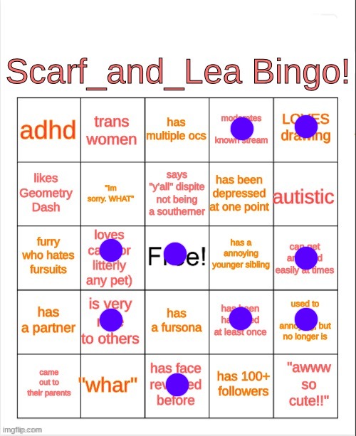 Scarf_and_Lea Bingo | image tagged in scarf_and_lea bingo | made w/ Imgflip meme maker