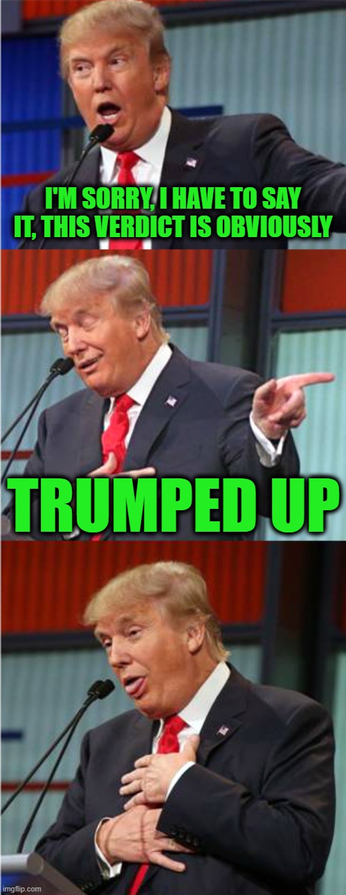 Bad Pun Trump | I'M SORRY, I HAVE TO SAY IT, THIS VERDICT IS OBVIOUSLY; TRUMPED UP | image tagged in bad pun trump | made w/ Imgflip meme maker