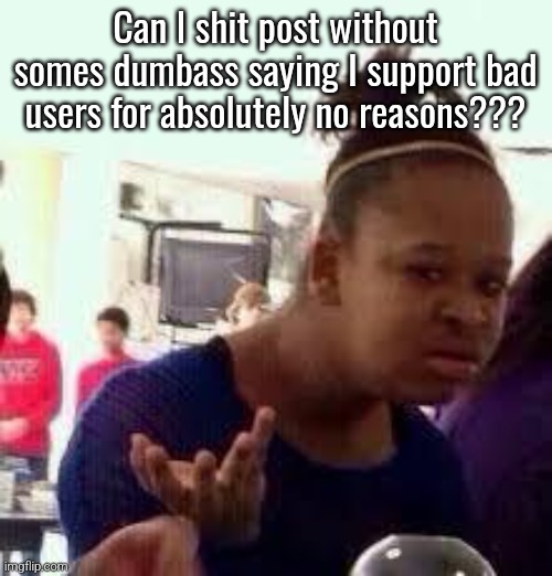 Bruh | Can I shit post without somes dumbass saying I support bad users for absolutely no reasons??? | image tagged in bruh | made w/ Imgflip meme maker