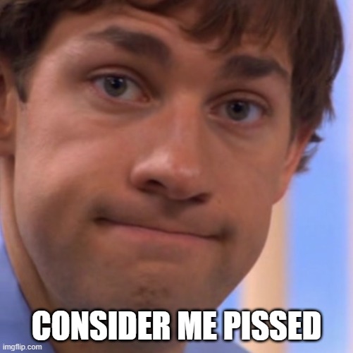 Welp Jim face | CONSIDER ME PISSED | image tagged in welp jim face | made w/ Imgflip meme maker