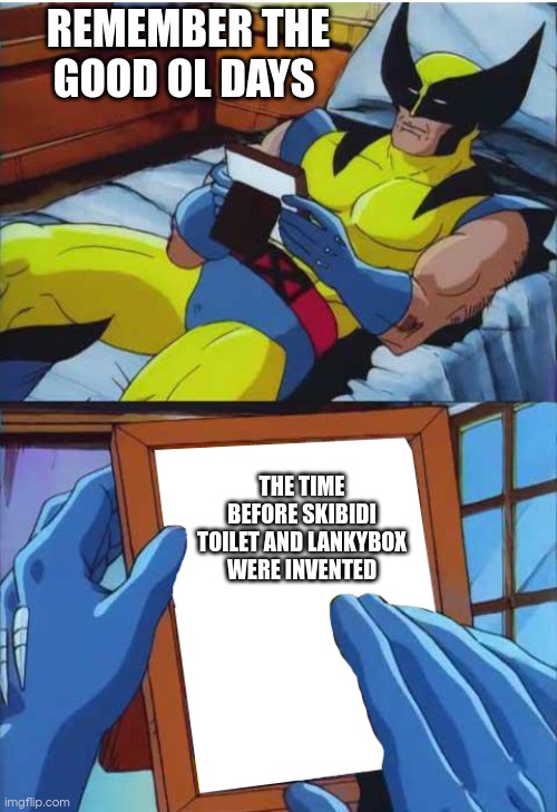 Wolverine Remember | REMEMBER THE GOOD OL DAYS; THE TIME BEFORE SKIBIDI TOILET AND LANKYBOX WERE INVENTED | image tagged in wolverine remember | made w/ Imgflip meme maker