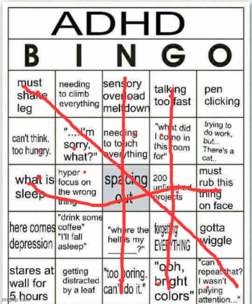 if i missed a bingo tell me | image tagged in adhd bingo | made w/ Imgflip meme maker