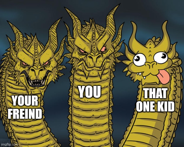 That ine kid is usually me | YOU; THAT ONE KID; YOUR FREIND | image tagged in three-headed dragon | made w/ Imgflip meme maker