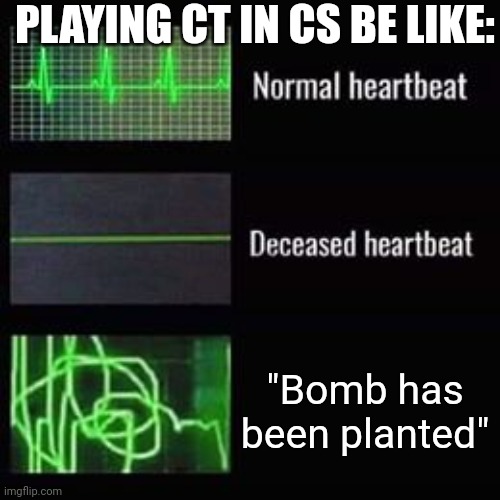 I actually think this depends on the type of player | PLAYING CT IN CS BE LIKE:; "Bomb has been planted" | image tagged in heartbeat rate,counter strike,valve,csgo,counterstrike,memes | made w/ Imgflip meme maker