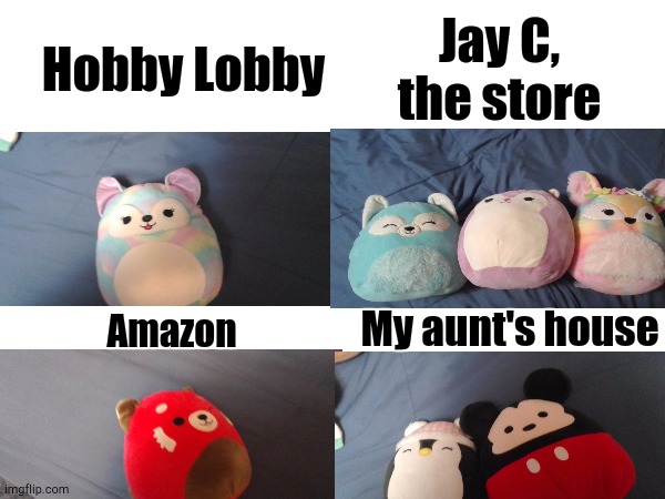 Origins of My Mallows, Pt. 1 | Jay C, the store; Hobby Lobby; My aunt's house; Amazon | image tagged in tags,i never know what to put for tags,unnecessary tags | made w/ Imgflip meme maker